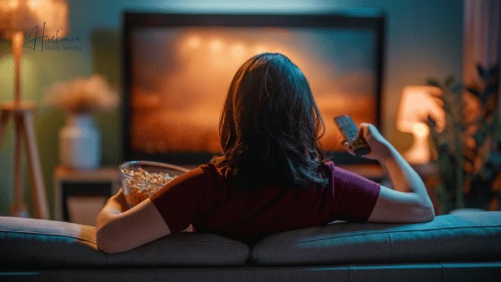 Brilliant TV Shows About Divorce - Hickman Family Lawyers - woman watching tv holding popcorn and tv remote